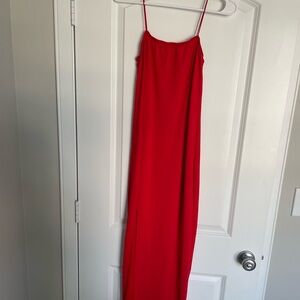 Full length red dress with slit